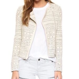 NWOT Joie Jacquard Leather Trim Asymmetrical Edgy Moto Knit Jacket Medium